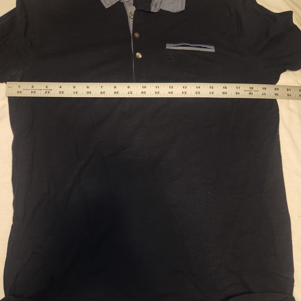 Original Penguin Mens Heritage Slim Fit Polo Shirt Navy Blue Cotton Large OP3935